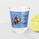 Verre A Shot Joyeux 50e anniversaire Roses rouge et noir | (Devant)