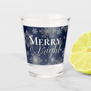 Verre A Shot Joyeux bleu et flèches de neige brillantes Noël