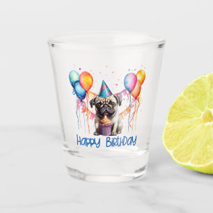 Verre A Shot Joyeux Carlin D'Anniversaire Avec Cupcake Et Ballo