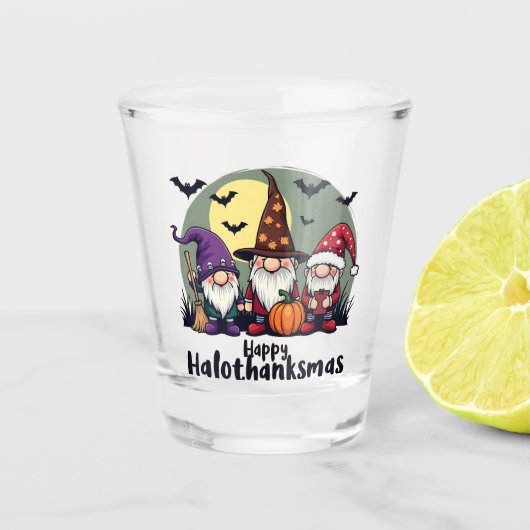 Verre A Shot Joyeux Hallothanksmas Noël Gnomes d'Halloween (Devant)