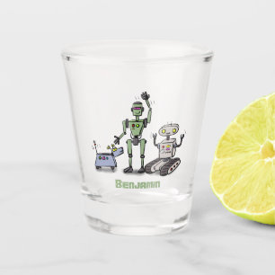 Verre A Shot Joyeux joli dessin de trois robots trio