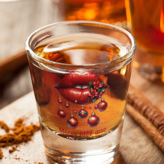 Verre A Shot Joyeux KISS-mas Lèvres rouges Boules de Noël rouge