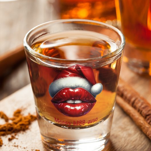 Verre A Shot Joyeux KISS-mas Lèvres rouges Rouge Santa Chapeau