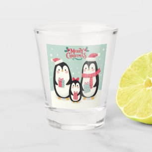 Verre A Shot Joyeux manchots enneigés de Noël