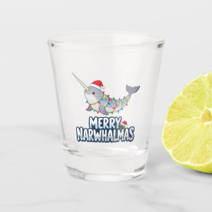Verre A Shot Joyeux Narwhalmas portant un chapeau de Père Noël