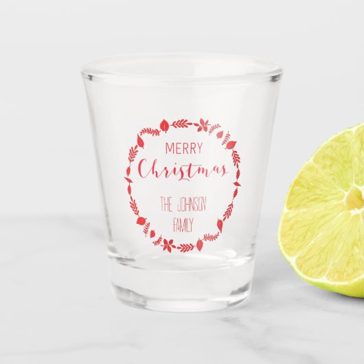 Verre A Shot Joyeux Noël Avec Décor Feuille Rouge (Devant)