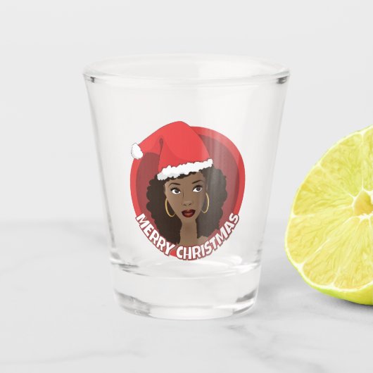 Verre A Shot Joyeux Noël, Femme noire Santa Hat (Devant)