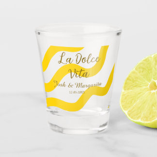 Verre A Shot La Dolce Vita jaune mariage couple Nom date glit