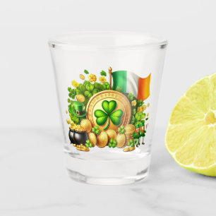 Verre A Shot La Saint-Patrick Shamrock et drapeau irlandais