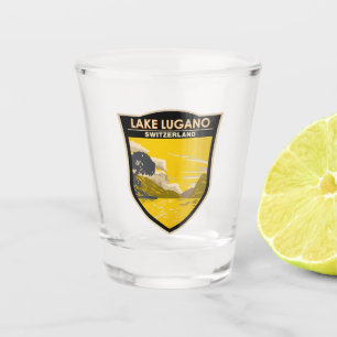 Verre A Shot Lac Lugano Suisse Travel Art Vintage