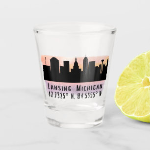 Verre A Shot Lansing MI City Skyline Latitude et Longitude