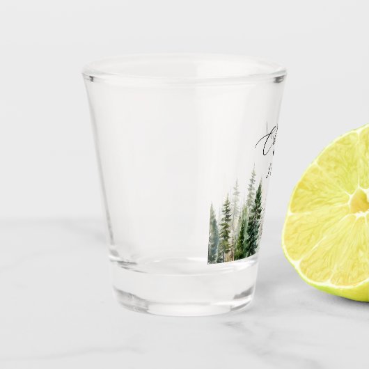 Verre A Shot L'aventure attend mariage aux arbres de pin de la (Gauche)