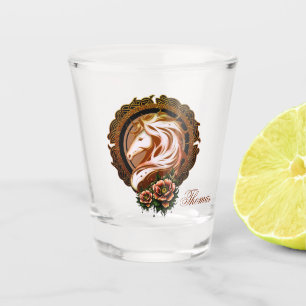 Verre A Shot L'Élégante Tête De Cheval Adorée De Fleurs.