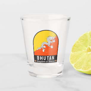 Verre A Shot L'emblème du drapeau du Bhoutan en Vintage