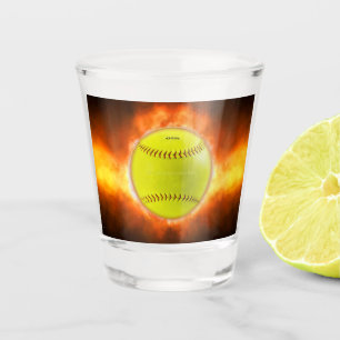 Verre A Shot Les flammes de balle rapide de softball jaune de S