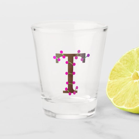 Verre A Shot Lettre T initiale décorative en blanc (Devant)