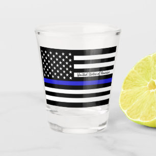 Verre A Shot Ligne Bleue Mince & Police américaine du Drapeau /