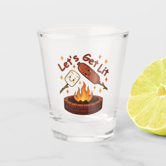 Verre A Shot Lit Firepit - mignon Marshmallow & Hot Dog (Devant)