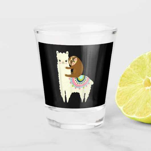 Verre A Shot Llama Gift| Llama mignonne et Sloth, meilleurs ami (Devant)