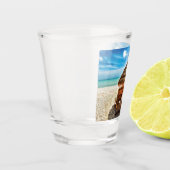 Verre A Shot Lounge on beach throw pillow (Gauche)