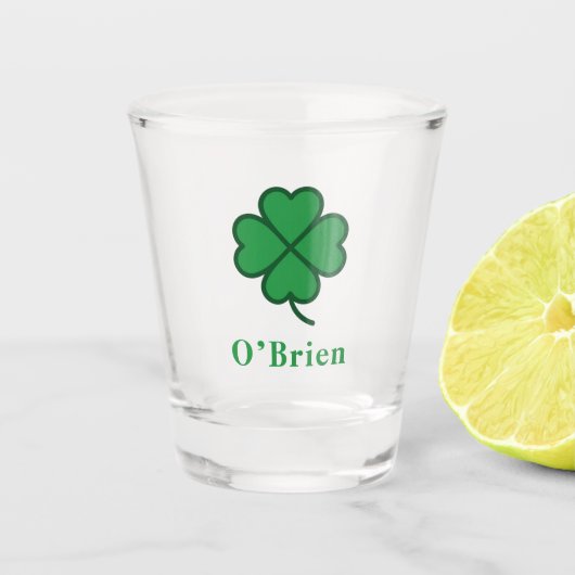 Verre A Shot Lucky Irish Four Green Leaf with Last Name (Devant)
