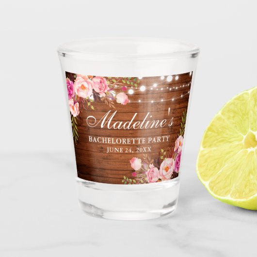 Verre A Shot Lumières en bois rose Floral Bachelorette Party (Devant)