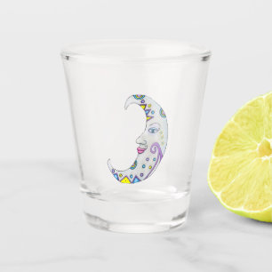 Verre A Shot Lune Croissante Avec Façades Abstraites Couleurs