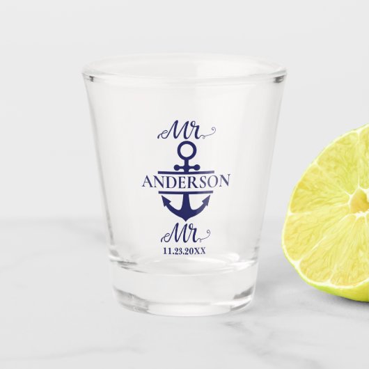 Verre A Shot M. et M. Nautical Ancre Gay Wedding Favor (Devant)
