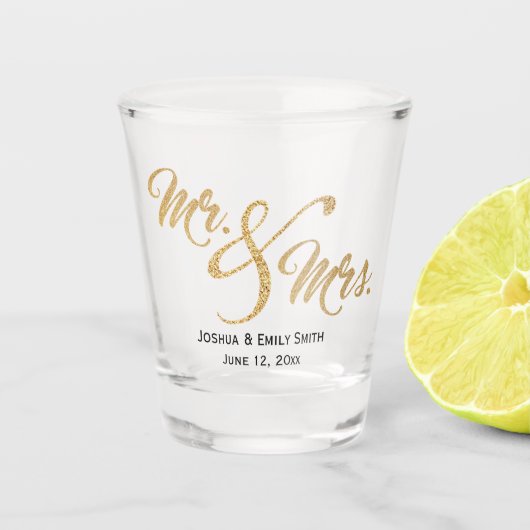 Verre A Shot M. et Mme Gold Parties scintillant Mariage Favor C (Devant)