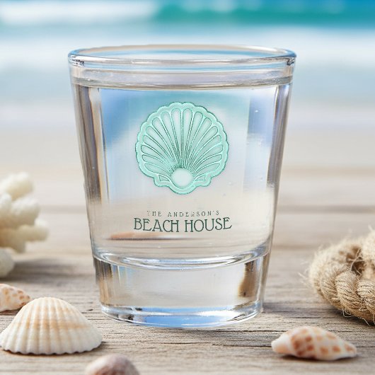 Verre A Shot Maison de plage Coquille de palourde Aqua bleu ID6