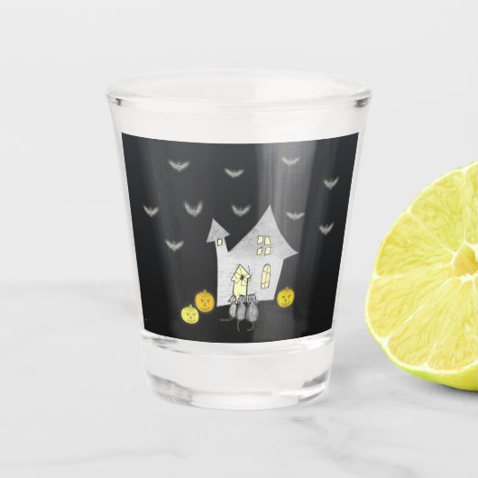 Verre A Shot Maison d'Halloween, Chats noirs, Chats, Chauves-so (Devant)