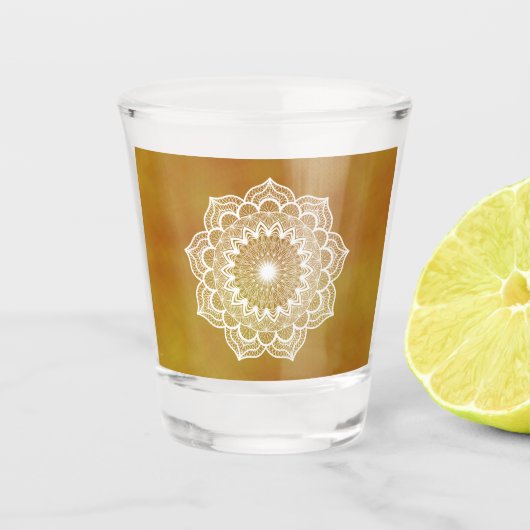 Verre A Shot Mandala blanc sur fond doré (Devant)