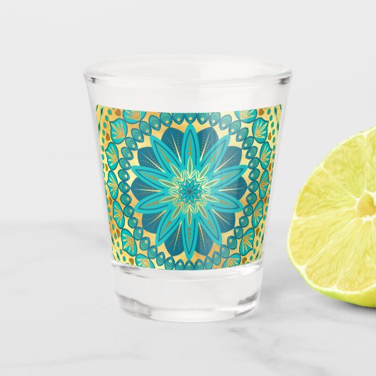 Verre A Shot Mandala Fleur Or Bleu (Devant)