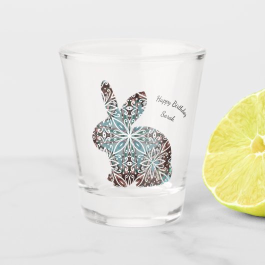 Verre A Shot Mandala Rabbit Chocolat et Blues Shot Glass (Devant)