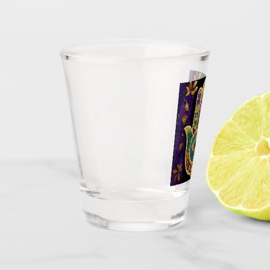 Verre A Shot Mardi Gras Gold violet vert Hamsas Art (Gauche)