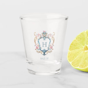 Verre A Shot Mariage au blason floral monogrammé vintage