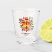 Verre A Shot Mariage chinois moderne rose fleuri (Devant)