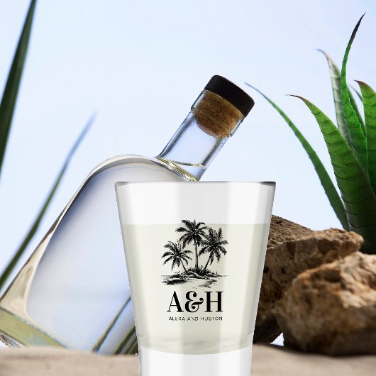 Verre A Shot Mariage de plage Monogramme élégant Palm Tree simp
