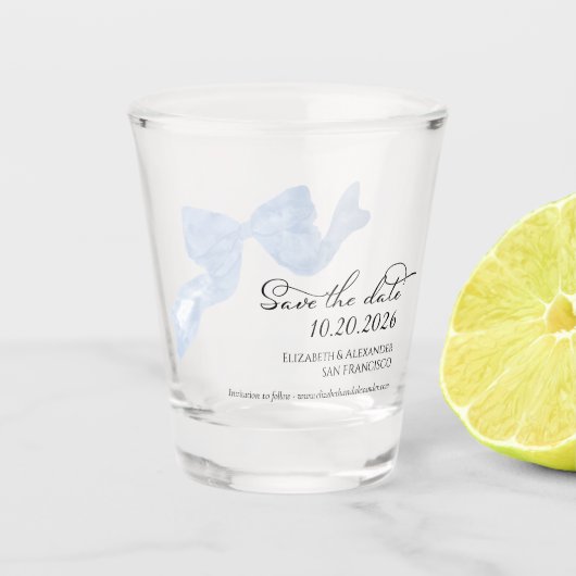 Verre A Shot Mariage Enregistrer la date Invitation | Blue Bow (Devant)