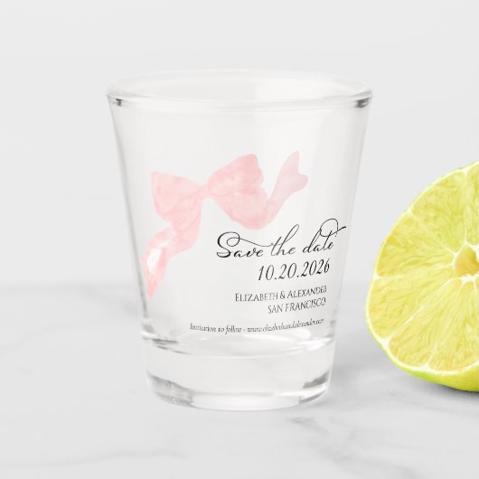 Verre A Shot Mariage Enregistrer la date Invitation | Pink Bow (Devant)