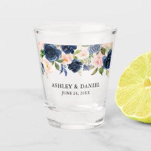 Verre A Shot Mariage floral bleu rose d'aquarelle