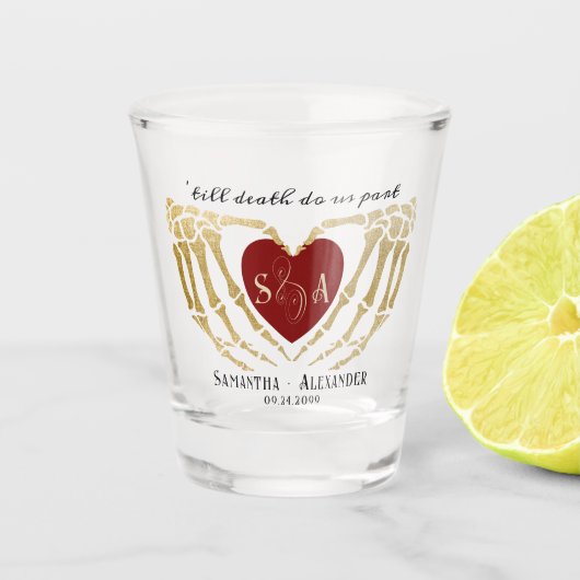 Verre A Shot Mariage gothique noir Squelette mains jusqu'à la m (Devant)