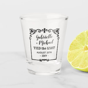 Verre A Shot Mariage Lié le Nœud Orné Cadre Vintage Noms