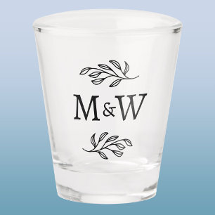 Verre A Shot Mariage Monogramme Couple Élégant Feuille Botaniqu