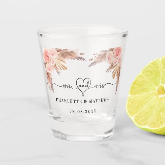 Verre A Shot Mariage monsieur madame couple herbe de la pampa f (Devant)