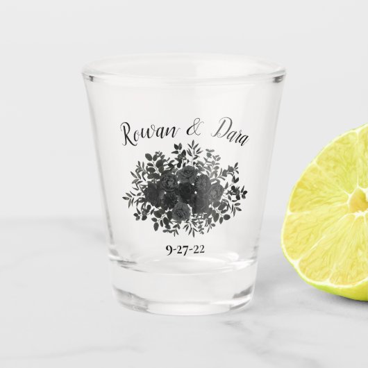 Verre A Shot Mariage noir et blanc Roses floraux (Devant)