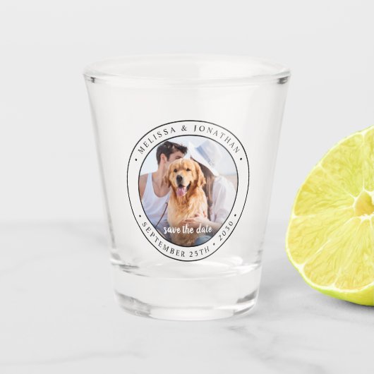 Verre A Shot Mariage Photo Moderne Enregistrer La Date Nom Date (Devant)