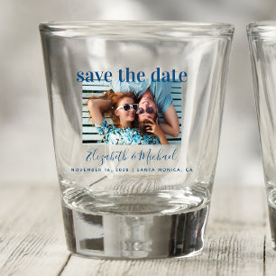 Verre A Shot Mariage Sauvez la date Photo Coup de feu bleu