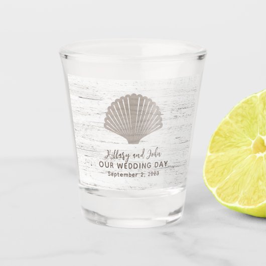 Verre A Shot Mariage Thème Plage Grain de Bois (Devant)
