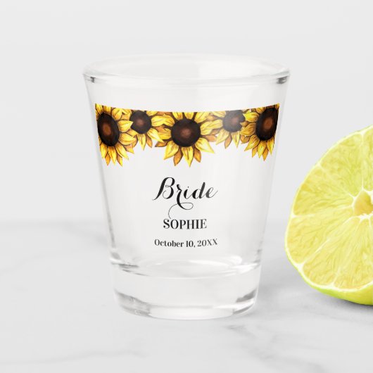 Verre A Shot Mariée Jaune Blanc Floral de Mariage  (Devant)